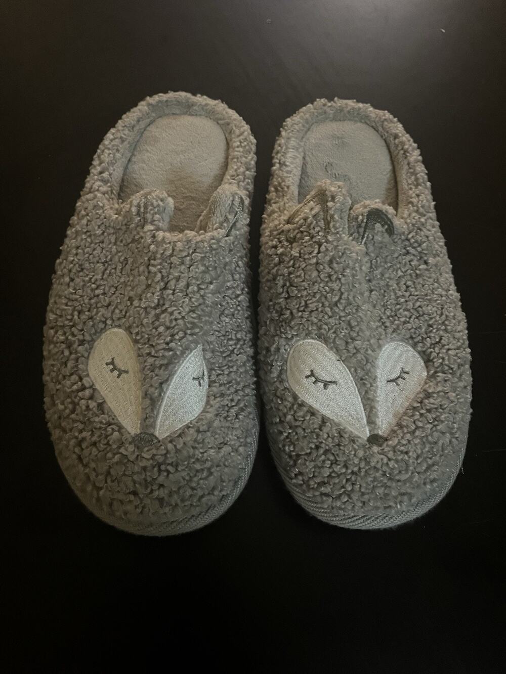 Women’s Gray Bunny Slippers Fuzzy Plush House Shoes Cute Animal Slip-On 255mm